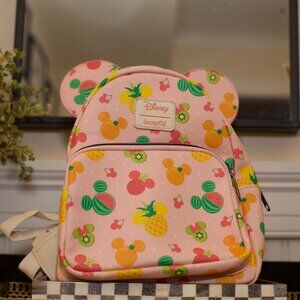 Disney Parks Loungefly Mini Backpack – Fruit Mickey – Pink Summer Bag – NWT